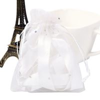 PH PandaHall 100Pcs 4x4.7 Inches White Organza Drawstring Pouches Jewelry Party Wedding Favor Gift Bags with Glitter Powder