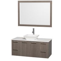 Wyndham Collection Amare 48 inch Single Bathroom Vanity in Gray Oak with White Man-Made Stone Top with White Porcelain Sink, and 46 inch Mirror