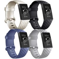 Vancle Pack 4 Silicone Bands Compatible with Fitbit Charge 3 Bands for Women Men, Rose Gold Silver Sport Wristbands for Fitbit Charge 3/Fitbit Charge 3 SE (Gold/Black/Navy Blue/Grey, Large)