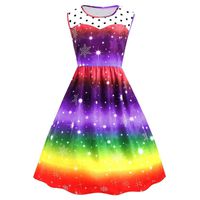 Elogoog Women Christmas Dress, Vintage Sleeveless Rainbow Mini Xmas Party Swing Gown (Purple, L)