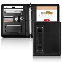Zippered Portfolio 3 Ring Padfolio Binder (1'' Round Ring), Toplive Business Portfolio Folder Document Organizer for Interview, Conference and Presentation, Black