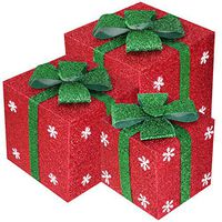Woooow Set of 3 Boxes with Bows Present Boxes for Christmas, Weddings Yard Home Holiday Art Decorations