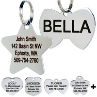 GoTags Stainless Steel Pet ID Tags, Personalized Dog Tags and Cat Tags, up to 8 Lines of Custom Text Engraved on Both Sides, in Bone, Round, Heart, Bow Tie, Flower, Star and More (Star, Small)