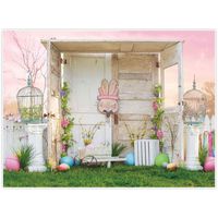 Allenjoy 8x6ft Fabric Happy Easter Theme Pink Sky Backdrop Supplies for Photography Home Mini Session Colorful Eggs Decorations Studio Newborn Kids Cake Smash Portrait Pictures Photoshoot Props Favors