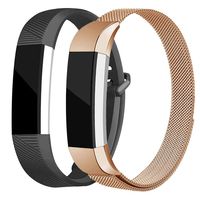 AKALE Replacement Bands Compatible for Fitbit Alta/Alta HR, Stainless Steel Metal Strap and Extra Silicone Replacement Bands (Rose Gold + Black Large)