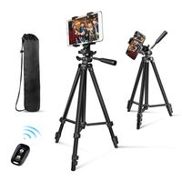 Phone Tripod, Aureday 50" Extendable Adjustable Smartphone & Tablet Tripod Stand with Phone Holder Mount & Remote, Compatible with Tablet/Cell Phone/Camera
