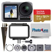 DJI Osmo Action 4K Camera + Extreme 64GB microSDXC Memory Card + Brown Spike Mount + Photo4Less Camera and Lens Cleaning Cloth - Ultimate Accessory Bundle