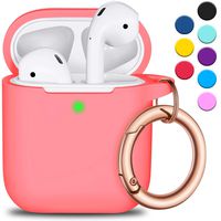 R-fun AirPods Case Cover with Circle Keychain, Full Protective Silicone AirPods Accessories Skin Cover for Women Girl with Apple AirPods Wireless Charging Case,Front LED Visible-Pink Peach