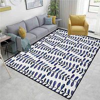 Leaves Polka Dot Door Mats Inside, Watercolor Foliage with Abstract Retro Inspiration in Nature Illustration, Easy Maintenance Area Rug Living Room Bedroom Carpet(2.5'x 7') Violet Blue Dark Blue