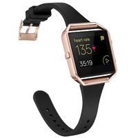 Amcute Compatibe for Fitbit Blaze Band Slim Narrow Thin Silicone Replacement Wristband with Metal Frame for Fitbit Blaze Bands Women Men Small Large (Black&Rose Gold, Small)
