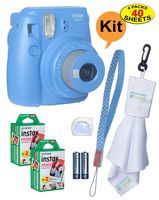 Fujifilm Instax Mini 9 Instant Film Camera + 20 Sheets of Instant Film + Lens Cleaning Cloth + Close-Up Selfie Lens + Wrist Strap | Batteries Included - Cobalt-Blue