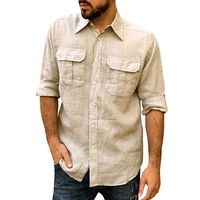 Men's Long Sleeve Dress Shirt Regular Fit Casual Button Down Woven Beach Work Shirt with Pocket (M, Khaki)