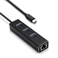USB Hub 3-Port USB 3.0 Portable Usb Hub with Gigabit Ethernet Adapter LAN Wired Network Converter Aluminum Support PC Laptop Notebooks USB Flash Drives and Other Type-C Devices(Black USB-C)