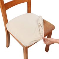 smiry Stretch Spandex Jacquard Dining Room Chair Seat Covers, Removable Washable Anti-Dust Dinning Upholstered Chair Seat Cushion Slipcovers - Set of 4, Beige