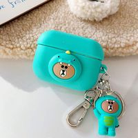 UR Sunshine AirPods Pro Case, Super Cute One-Piece Wearing Dinosaur Hat Bear Decoration Surface Case, Soft Silicone Cover Earphone Protection Skin for AirPods Pro +Bear Pendant Keychain -Green