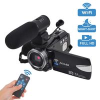 Video Camera, Full HD Camcorder 1080P Digital WiFi Camera 30FPS 3'' LCD Touch Screen 16X Digital Zoom Night Vision Vlogging Camera for Youtobe with External Microphone and Remoter (2 batterie)