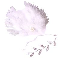 Tinksky Sweet Newborn Baby Girls Photo Prop Angle Wing with Leaf Headband Set Gift for Baby Shower (Silver)