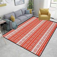 YucouHome Nordic High Traffic Area Rug Kids, Norwegian Swedish Traditional Motifs Stitch Needlework Pattern Vintage Image, Fashionable High Class Living Dinning Room(2'x 3') Vermilion White