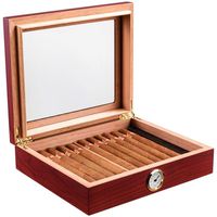 CCZXJH 10-15 Cigar Desktop Humidor,Glass Top Cedar Humidor with Front Digital Hygrometer, Humidifier Solution, Waterproof Travel Cigar Humidor Case Portable Light Weight Cigar Box Gift Set