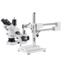 AmScope SM-4T-80S Professional Trinocular Stereo Zoom Microscope, WH10x Eyepieces, 7X-45X Magnification, 0.7X-4.5X Zoom Objective, 80-Bulb LED Ring Light, Double-Arm Boom Stand, 90V-265V