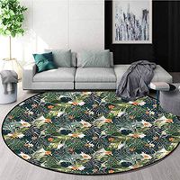 RUGSMAT Green Modern Washable Round Bath Mat,Hawaiian Tropical Flora Living Room Bedroom Study Soft Carpet Diameter-24