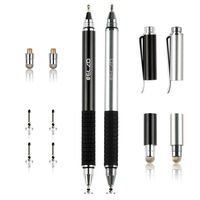 Elzo 3 in 1 Capacitive Disc Stylus Gel Pen Combo 2 Pcs with 4 Replaceable Disc Tips and 2 Replacement Fiber Tips for Touch Screen Tablets Samsung Galaxy/Surface/iPhone/iPad/LG and More (Black&Silver)