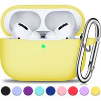 R-fun AirPods Pro Case Cover with Silver Keychain, Full Protective Silicone AirPods Accessories Skin Cover for Women Men Girl with Apple 2019 Latest AirPods Pro Case, Front LED Visible-Yellow