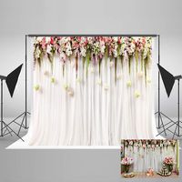 7(W)x5(H)ft Cotton Polyester  Printed  Flowers White Pink  Curtain Wedding Ceremony Baby Shower Photography Backdrop No Creases Folding and Washable Photo Booth Background