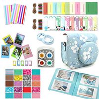 CLOVER 9 in 1 Accessory Bundle Set For Fujifilm Instax Mini 8 Camera : Blue Flower Case Bag + Album + close-up lens + Color Filter + sticker borders + wall hang frame + film frame + corner sticker