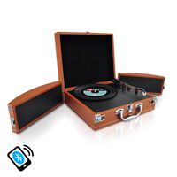 Upgraded Version Pyle Vintage Record Player, Classic Vinyl Player, Turntable, Rechargeable Batteries, Bluetooth Enabled Devices, MP3 Vinyl, Music Editing Software Included, Works w/ Mac & PC, 2 Speed