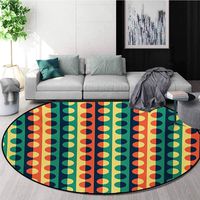 RUGSMAT Geometric Circle Round Area Rugs Living Room,Pop Art Style Vertical Striped Half-Pattern Ring Forms Retro Poster Print Study Computer Chair Cushion Base Mat Round Carpet,Diameter-39 Inch