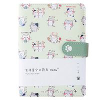 Student Cute Cartoon Cat Pattern Notebook Leather Cover Journal Diary Notepad (Z-Green)