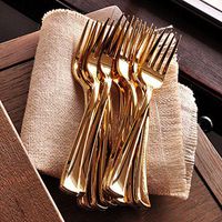 Plastic Gold Forks 25CT. Plastic Gold Silverware That Looks Real. Gold Plastic Cutlery