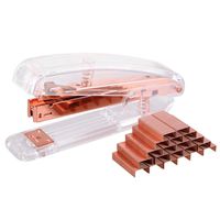 Alsisk Office Stapler,Transparent Spring Powered Desktop Stapler with 1000 Pieces Staples - Rose Gold