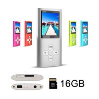 RHDTShop MP3 MP4 Player with a 16 GB Micro SD Card, Support UP to 64GB TF Card, Rechargeable Battery, Portable Digital Music Player/Video/E-Book Reader, Ultra Slim 1.7" LCD Screen (Sliver)