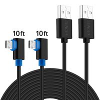 90 Degree Micro USB Cable,SUNGUY (2-Pack,10ft x2) Right Angle Reversible Micro USB Cable for PS4 & PS4 Pro/Slim,Dual Shock 4 and Xbox One Controller and Other Android Devices - Black