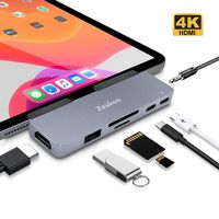 USB C Hub for iPad Pro 2018, Zuukoo 7 in 1 USB Type C Adapter with Aux 3.5mm Audio Volume Control Headphone Jack, 4K HDMI, SD/TF Card Reader, USB 3.0, USB-C PD Charging Compatible for MacBook Pro