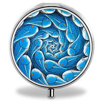 Fish Pill Case, Round Stainless Drug Organizer Container Medicine Cover for Pocket Daily&Weekly