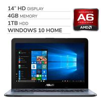 ASUS 2019 Premium 14'' HD Laptop Notebook Computer, 2-Core AMD A6-9225 2.6GHz, 4GB RAM,1TB HDD, AMD Radeon R4, No DVD, Wi-Fi, Bluetooth, Webcam, HDMI, Windows 10 Home