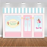 Mehofoto Ice Cream Parlor Shop Backdrop Pink Blue Kid Child Birthday Photography Background 7x5ft Vinyl Ice Cream Themed Birthday Party Banner Event Supplies