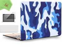 UESWILL 3in1 Rubberized Unique Pattern Solid Hard Shell Case Cover for 12 inch MacBook with Retina Dsiplay (Model: A1534) + Keyboard Cover and Screen Protector + Microfibre Cleaning Cloth,Camo/Blue