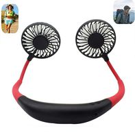 Portable Sports Neck Hanging Fan,USB Rechargeable 2000mAh Hands-Free Mini Fan, Pocket Fan, Travel Fan, Earphone Design Mini USB Fan,Wearable Necklance Fan With LED Double Wind Head(Black)