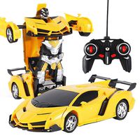XGao Remote Control Car for 5 Year Old, RC Remote Control Cars, 1：18 Electric Remote Control Car1 Button Remote Control Deformable Vehicle Robot (Yellow)