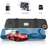 FHDCAM 1080P Full HD 4.3" LCD Rearview Mirror Car Dash Cam,Dual Lens Vehicle Camera with Night Vision,Motion Detection,G-Sensor (Blue)