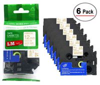 6/Pack - LM Tapes Compatible TZe-234 Gold on White p-Touch Label Tape, 12mm Laminated replacment TZe234 Tape, TZ234 0.47" Gold Ink on White Label with a Great Color/Size Guide.