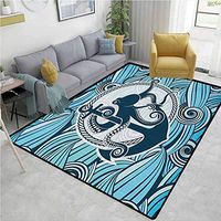 YucouHome Octopus Nautical Area Rug Bedroom, Symbol of Octopus Against The Background of Stylized Sea Waves Nautical Design, Fashionable High Class Living Bedroom Rugs(2'x 6') Multicolor