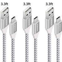 Micro USB Cable, FONKEN Nylon Braided Quick Charge Cable [3-Pack,3.3FT] USB 2.0 Charging and Data Sync Cables Android Charging Cord for Compatible Samsung, Nexus, LG, Motorola, Sony and More (White)