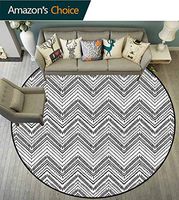 RUGSMAT Chevron Machine Washable Round Bath Mat,African Line Art Monochrome Non-Slip Bathroom Soft Floor Mat Home Decor Diameter-24