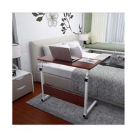 Mijaution Overbed Table - Liftable Adjustable Mobile Bedside Desk with Wheels - Medical or Household Table (Brown, 80cm*40cm(31.5"*15.7"))