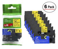 6/Pack Premium 1.5" Black Print on Yellow Label Tape, Compatible with Brother TZe-661 P-Touch Tape - TZ661 36mm Laminated Replacement p-Touch Label Tape.
